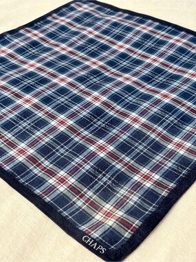 Vintage CHAPS Ralph Lauren Navy Blue Red Plaid Cotton Bandana Scarf Japan